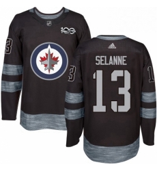 Mens Adidas Winnipeg Jets 13 Teemu Selanne Authentic Black 1917 2017 100th Anniversary NHL Jersey 