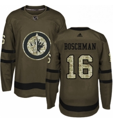 Mens Adidas Winnipeg Jets 16 Laurie Boschman Premier Green Salute to Service NHL Jersey 