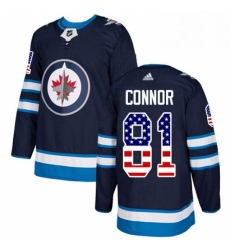 Mens Adidas Winnipeg Jets 81 Kyle Connor Authentic Navy Blue USA Flag Fashion NHL Jersey 