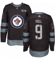 Mens Adidas Winnipeg Jets 9 Bobby Hull Authentic Black 1917 2017 100th Anniversary NHL Jersey 