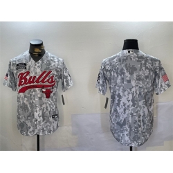 Men Chicago Bulls Blank 2024 Arctic Camo Salute To Service Stitched Baseball Jersey