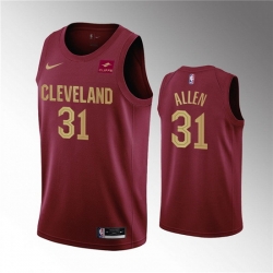 Men Cleveland Cavaliers 31 Jarrett Allen Wine Icon Edition Stitched Basketball Jersey