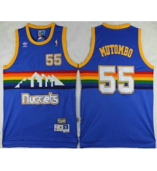 Men Denver Nuggets 55 Dikembe Mutombo Blue Rainbow Hardwood Classics Soul Swingman Throwback Jersey