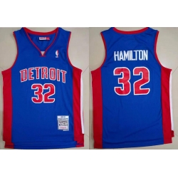 Men Detroit Pistons Richard Hamilton #32 Blue Hardwood Classic Mitchell Ness Jersey