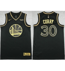 Men Golden State Warriors 30 Stephen Curry Black Gold Stitched Jersey