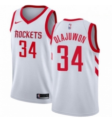 Mens Nike Houston Rockets 34 Hakeem Olajuwon Authentic White Home NBA Jersey Association Edition