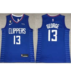 Men Los Angeles Clippers 13 Paul George Royal With NO 6 Patch Stitched Jersey