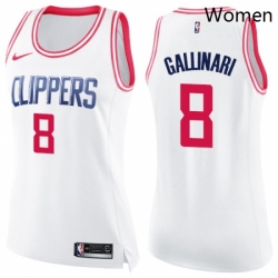 Womens Nike Los Angeles Clippers 8 Danilo Gallinari Swingman WhitePink Fashion NBA Jersey 