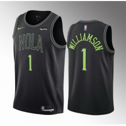 Men New Orleans Pelicans 1 Zion Williamson Black 2023 24 City Edition Stitched Basketball Jersey