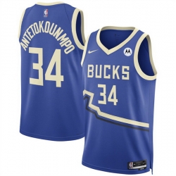 Men Milwaukee Bucks 34 Giannis Antetokounmpo Royal 2024 25 City Edition Stitched Basketball Jersey