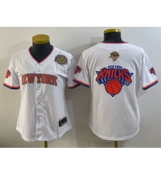 Women New York Knicks Team Big Logo White 2026 Finals   Eastern Conference Champions Patch Stitched Baseball Jersey