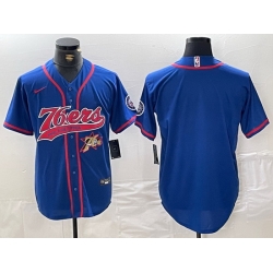 Men Philadelphia 76ers Team Big Logo Royal Cool Base Stitched Baseball Jersey 1