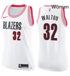 Womens Nike Portland Trail Blazers 32 Bill Walton Swingman WhitePink Fashion NBA Jersey