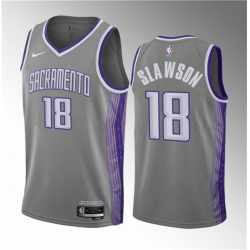 Men Sacramento Kings 18 Jalen Slawson Grey 2023 Draft City Edition Stitched Jersey