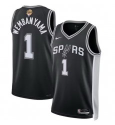Men San Antonio Spurs 1 Victor Wembanyama Black 2026 Final Patch Association Edition Stitched Basketball Jersey