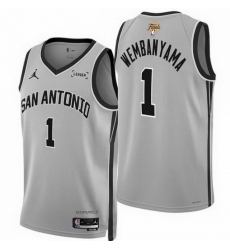 Men San Antonio Spurs 1 Victor Wembanyama Silver 2026 Final Patch Statement Edition Stitched Basketball Jersey Men San Antonio Spurs 1 Victor Wembanyama Silver 2026 Final Patch Statement Edition Stitched Basketball Jersey