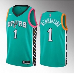 Men San Antonio Spurs 1 Victor Wembanyama Teal 2022 23 City Edition Swingman Stitched Basketball Jersey