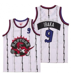 Raptors 9 Serge Ibaka White Big Gray Red Logo Retro Jersey