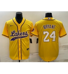 Men Los Angeles Lakers 24 Kobe Bryant Yellow Cool Base Stitched Baseball Jersey