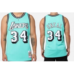 Men Los Angeles Lakers 34 Shaquille O 27Neal  27 Aqua 96 97 Swingman Stitched Basketball Jersey