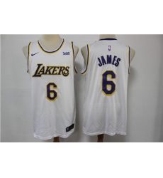 Men Los Angeles Lakers 6 LeBron James White Stitched Basketball Jersey