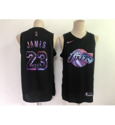 Men's Los Angeles Lakers #23 LeBron James Black Iridescent Holographic 2021 Jersey