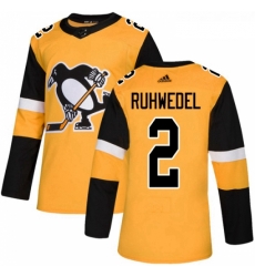 Youth Adidas Pittsburgh Penguins 2 Chad Ruhwedel Authentic Gold Alternate NHL Jersey 