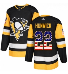 Youth Adidas Pittsburgh Penguins 22 Matt Hunwick Authentic Black USA Flag Fashion NHL Jersey 