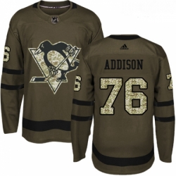 Youth Adidas Pittsburgh Penguins 76 Calen Addison Authentic Green Salute to Service NHL Jersey 