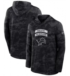 Men Detroit Lions Black 2026 Salute to Service Sideline Lightweight Hoodie Dri FIT Long Sleeve Top