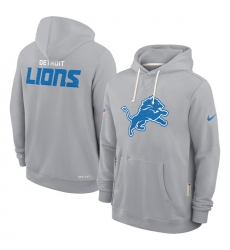 Men Detroit Lions Grey Sideline Standard Issue Initial Home Dri FIT Pullover Hoodie