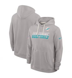 Men Miami Dolphins Gray Sideline Standard Issue Top Prospect Dri FIT Hoodie Men Miami Dolphins Gray Sideline Standard Issue Top Prospect Dri FIT Hoodie