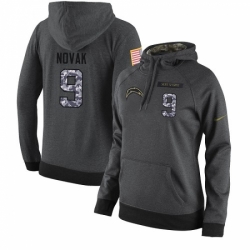 NFL Womens Nike Los Angeles Chargers 9 Nick Novak Stitched Black Anthracite Salute to Service Player Performance Hoodie