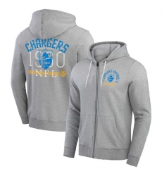 Men Los Angeles Chargers Heather Gray Vintage Stripe Full Zip Hoodie Men Los Angeles Chargers Heather Gray Vintage Stripe Full Zip Hoodie