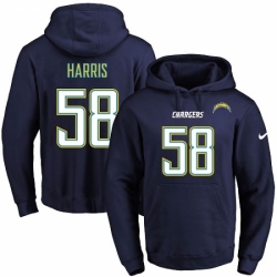 NFL Mens Nike Los Angeles Chargers 58 Nigel Harris Navy Blue Name Number Pullover Hoodie