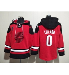 Men Portland Trail Blazers 0 Damian Lillard Red Lace Up Pullover Hoodie Men Portland Trail Blazers 0 Damian Lillard Red Lace Up Pullover Hoodie