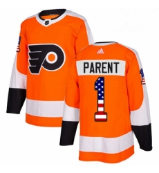 Mens Adidas Philadelphia Flyers 1 Bernie Parent Authentic Orange USA Flag Fashion NHL Jersey 