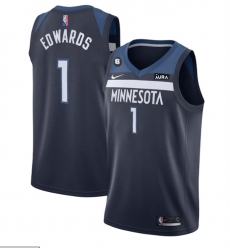 Men Minnesota Timberwolves 1 Anthony Edwards Navy Icon Edition With NO 6 Patch Swingman Stitched Jersey