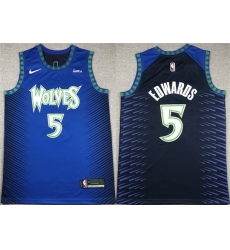 Men Minnesota Timberwolves 5 Anthony Edwards Blue City Edition Stitched Jersey