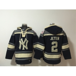 Men New York Yankees 2 Derek Jeter Navy Ageless Must Have Lace Up Pullover Hoodie