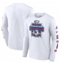 Men Colorado Avalanche White 3 Time Stanley Cup Champions Long Sleeve T Shirt