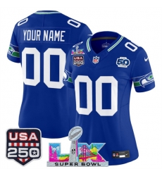 Women Seattle Seahawks Active Player Custom Royal 2025 F U S E Super Bowl LX Patch And 50th Season USA 250 Patch Vapor Throwback Limited Stitched Football Women Seattle Seahawks Active Player Custom Royal 2025 F U S E Super Bowl LX Patch And 50th Season USA 250 Patch Vapor Throwback Limited Stitched Football