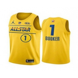 Men 2021 All Star 1 Devin Booker Yellow Western Conference Stitched NBA Jersey