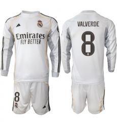 Men Real Madrid 2026 Soccer Jerseys White Long #8 VALVERDE