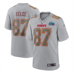 Men Women Youth Toddler Kansas City Chiefs 87 Travis Kelce Grey Super Bowl LVII Patch Atmosphere Fashion Stitched Game Jersey