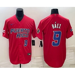 Mens Puerto Rico Baseball #9 Javier Baez Number 2023 Red World Baseball Classic Stitched Jersey
