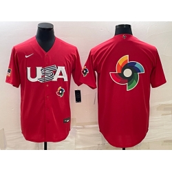 Men USA Baseball 2023 Red World Baseball Big Logo With Patch Classic Stitched Jersey