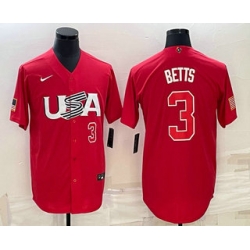 Men USA Baseball #3 Mookie Betts Number 2023 Red World Classic Stitched Jersey 2