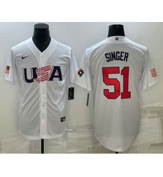 Men's USA Baseball #51 Brady Singer 2023 White World Baseball Classic Stitched Jerseys