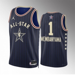 Men 2024 All Star 1 Victor Wembanyama Navy Stitched Basketball Jersey